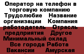 Оператор на телефон в торговую компанию. Трудолюбие › Название организации ­ Компания-работодатель › Отрасль предприятия ­ Другое › Минимальный оклад ­ 1 - Все города Работа » Вакансии   . Амурская обл.,Архаринский р-н